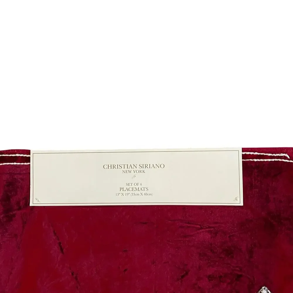 Christian Siriano Christmas Red Velvet Velour Beaded Tree Placemat Set of 4 New
